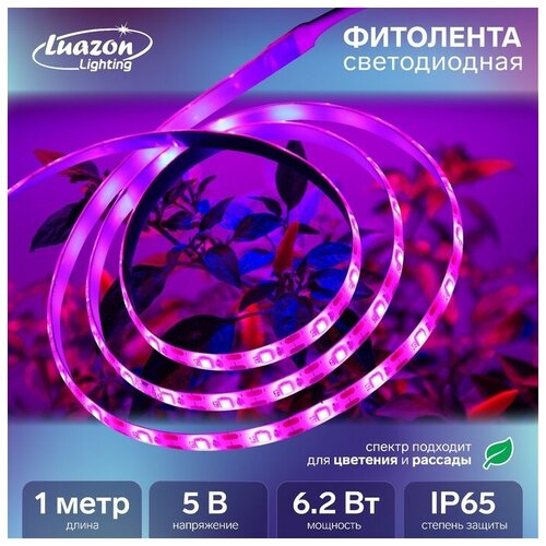 Фитолента светодиодная Luazon, 5 В, SMD5050, 1 м, IP65, 6.2 Вт, 60 LED/м, дим., USB 7013630