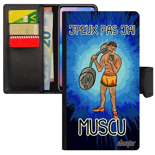 фото Новый чехол-книжка для смарфона // galaxy s7 // "не могу - у меня бодибилдинг!" качок рисунок, utaupia, серый