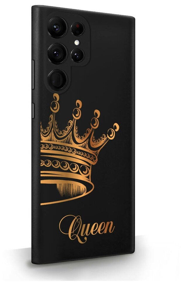 Черный силиконовый чехол MustHaveCase для Samsung Galaxy S22 Ultra Парный чехол корона Queen для Самсунг Галакси С22 Ультра