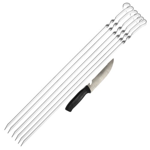Шампуры набор: 6 шампуров, 1 хозяйственный нож, р. 585 х 10 х 2 мм