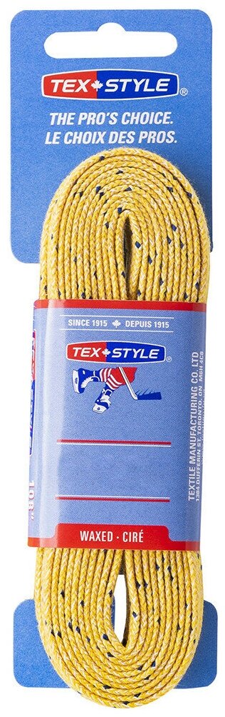 Шнурки хоккейные TEXSTYLE Double Blue Line Waxed, Extra Wide (желтый)-274 см 1510MT-YL - фотография № 1