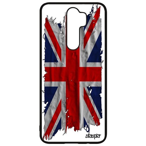 фото Противоударный чехол на мобильный // xiaomi redmi note 8 pro // "флаг английский на ткани" стиль патриот, utaupia, белый