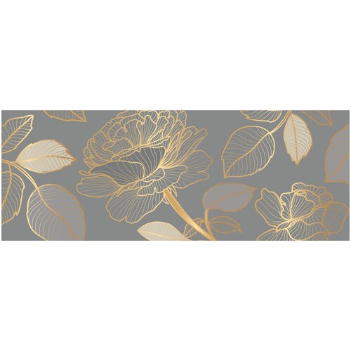 Фотообои Уютная стена Пышные золотые розы и листья 720х270 см Виниловые Бесшовные (единым полотном)
