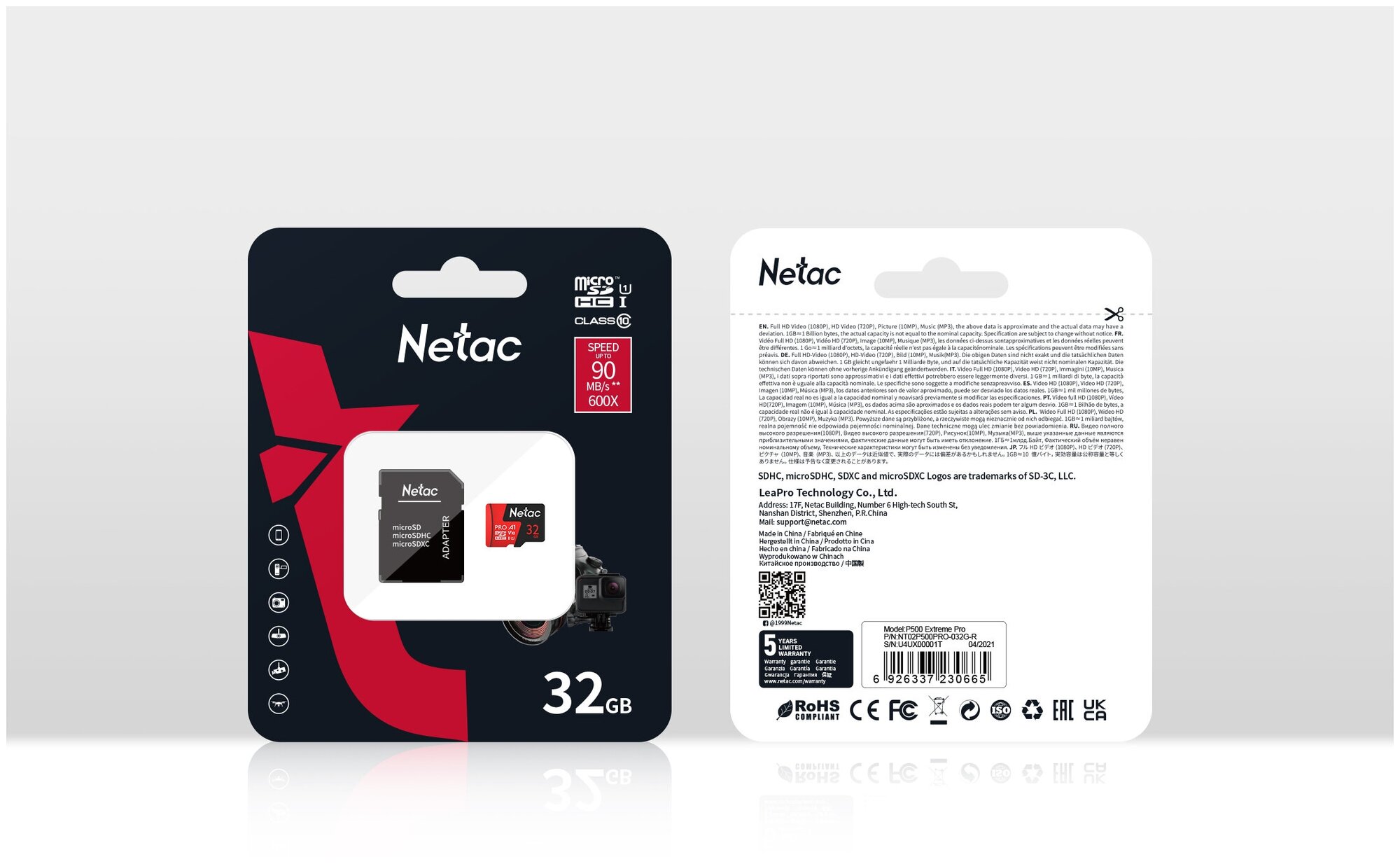 Карта памяти Netac MicroSD 32GB V10A1C10 100Mb/s+adp