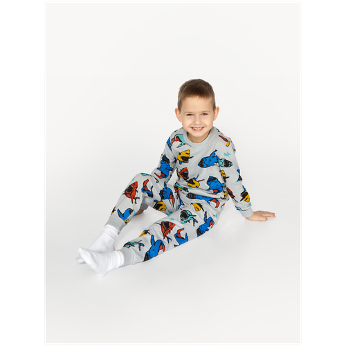 Пижама детская домашняя для мальчика (100% хлопок) Акулы рост 92-98 см