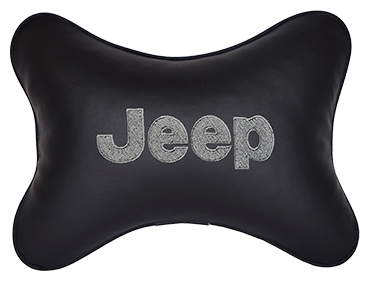 Автомобильная подушка на подголовник экокожа Black с логотипом автомобиля JEEP