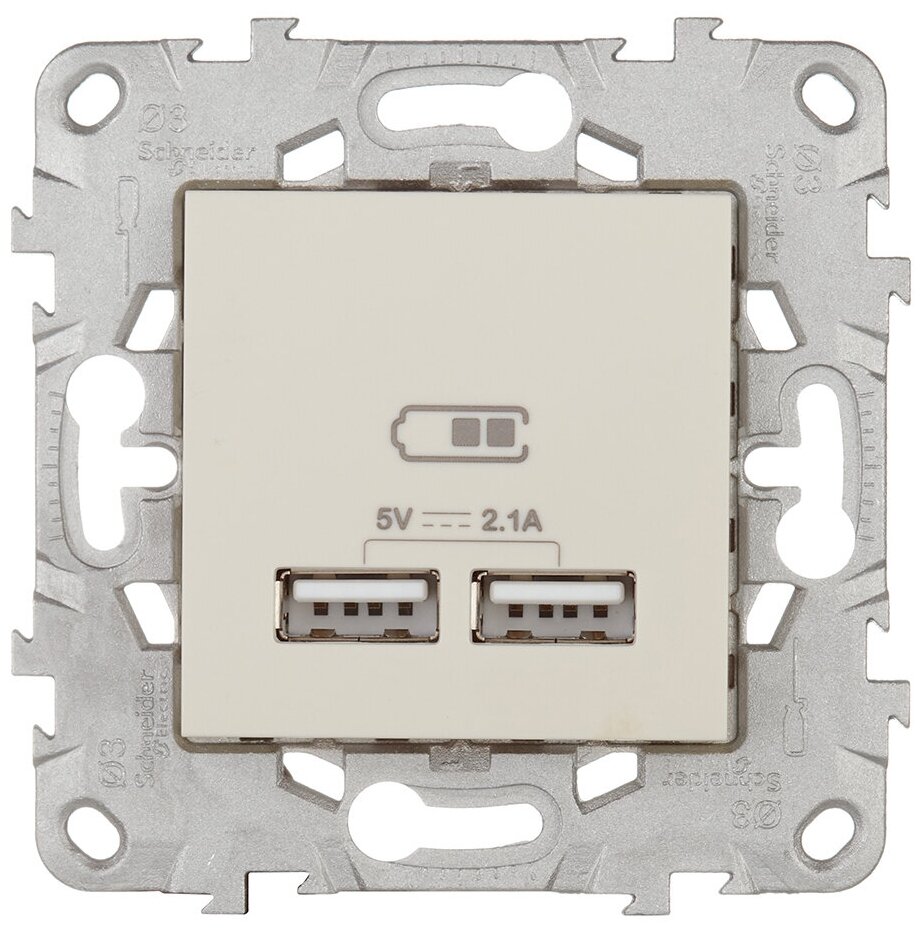 Розетка USB 2-м Unica New тип A+A 5В/2100мА механизм беж. SchE, SCHNEIDER ELECTRIC NU541844 (1 шт.) - фотография № 1