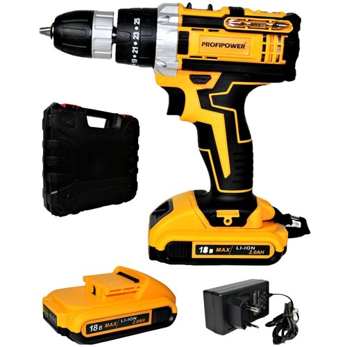 Аккумуляторная дрель - шуруповерт PROFIPOWER DW-18N 18 Вольт Li-ion в кейсе 2х20 Ач Сменный аккумулятор 18 В 32 Нм 2 АКБ 395000₽
