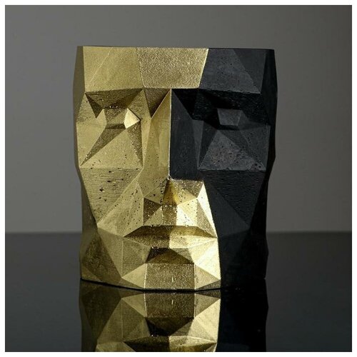 Кашпо полигональное из гипса «Голова», чёрно-золотое, 16 х 20 см В наборе1шт.