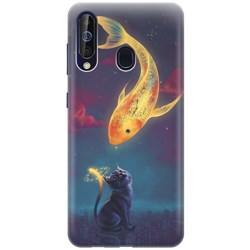 Силиконовый чехол Кот и рыбка на Samsung Galaxy A60 / M40 / Самсунг А60 / М40