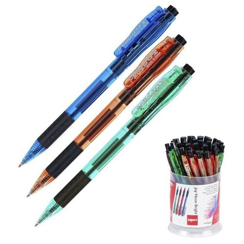 Ручка шариковая автоматическая Cello Joy Neon tinted, узел 0.7 мм, резиновый упор, чернила синие, корпус