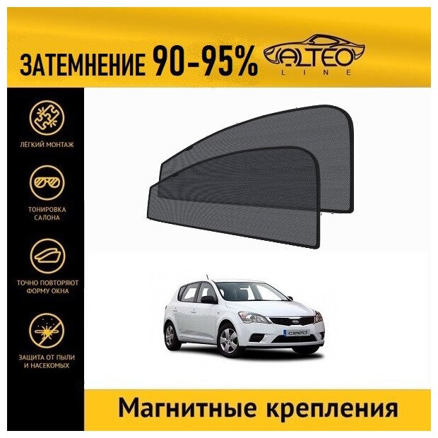 Каркасные автошторки ALTEO PREMIUM на Kia Ceed 1 рестайлинг (2009-2012) хэтчбек 5d на передние двери на магнитах с затемнением 90-95%