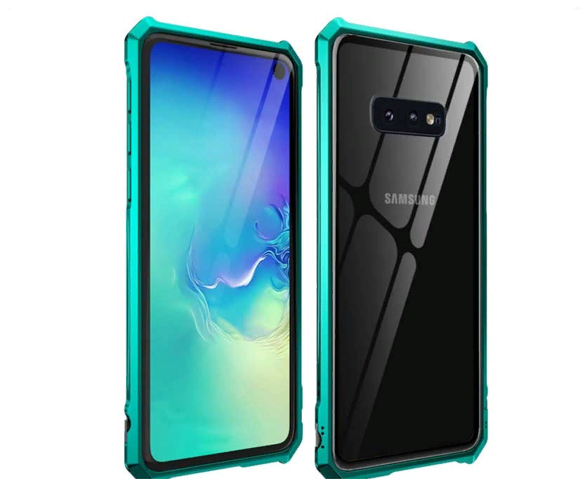 Чехол-бампер MyPads для Samsung Galaxy S10 SM-G973F магнитный из закаленного стекла и металла с односторонний прозрачной крышкой металлический з.