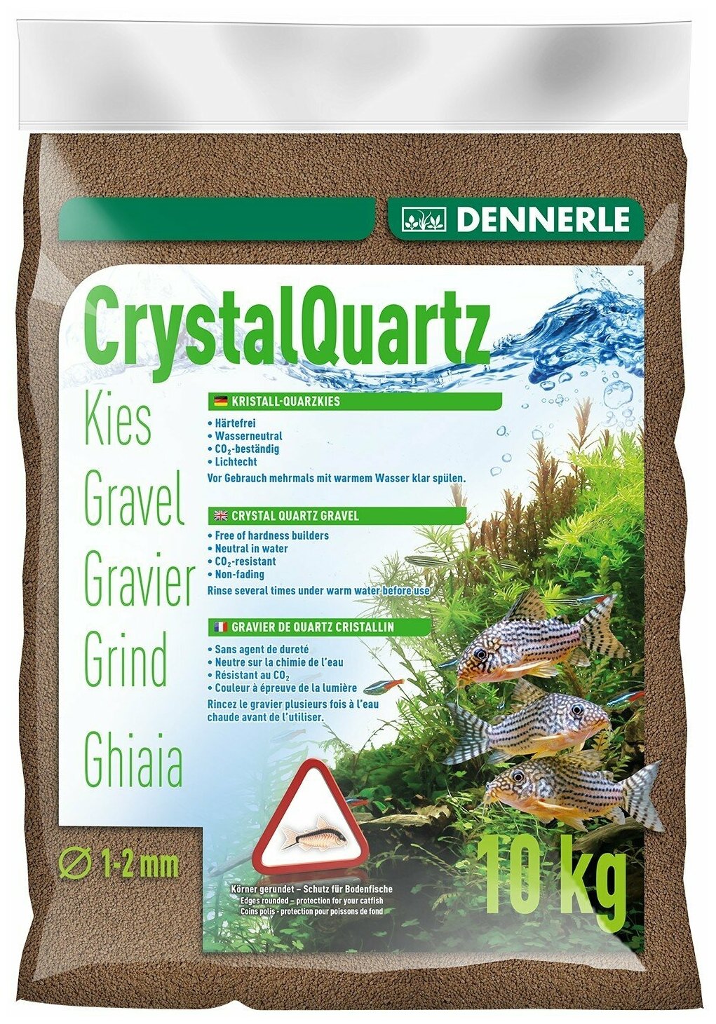 Грунт Dennerle Crystal Quartz Gravel, темно-коричневый, 10 кг