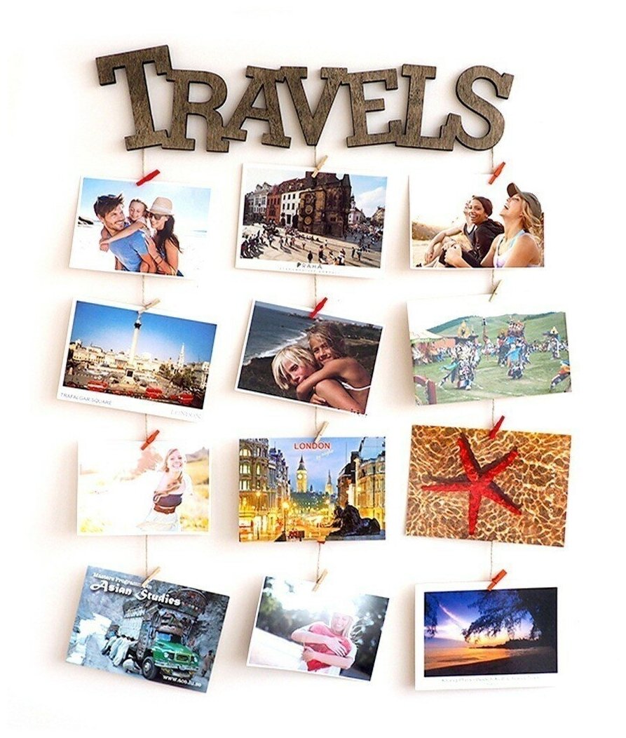 Рамка для фото Roomton "Travels" 40 см, коллаж с прищепками