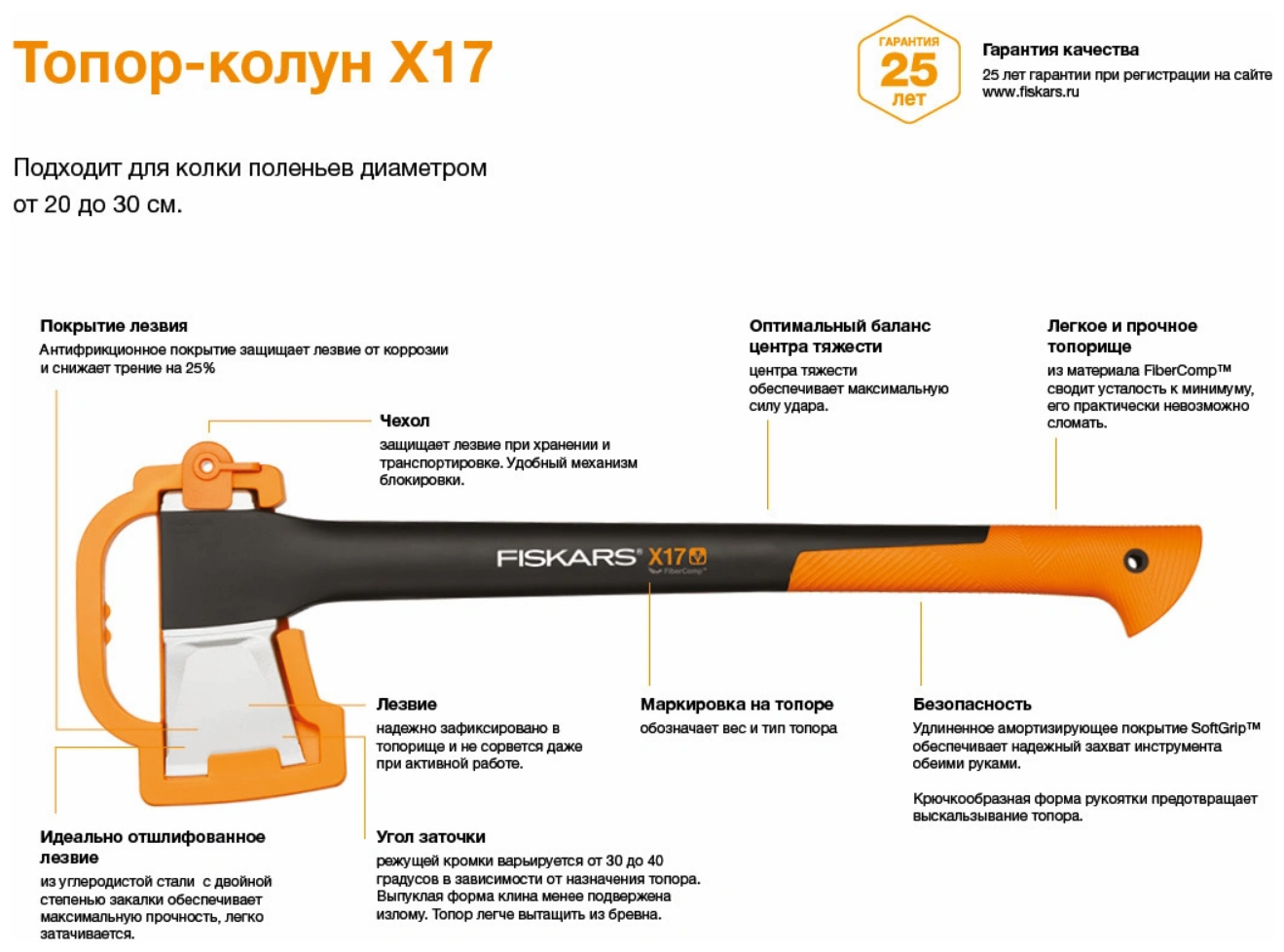 Топор-колун Fiskars Х17 - фото №14