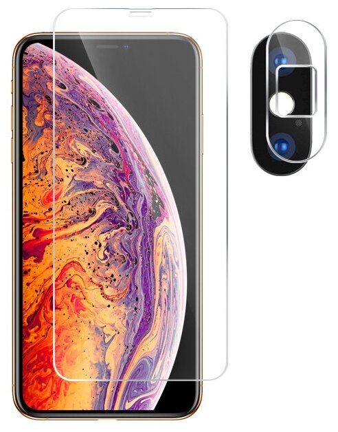 Защитное стекло на Apple iPhone XS Max (Гибридное - пленка + стекловолокно) на Экран и Камеру Brozo Hybrid Glass