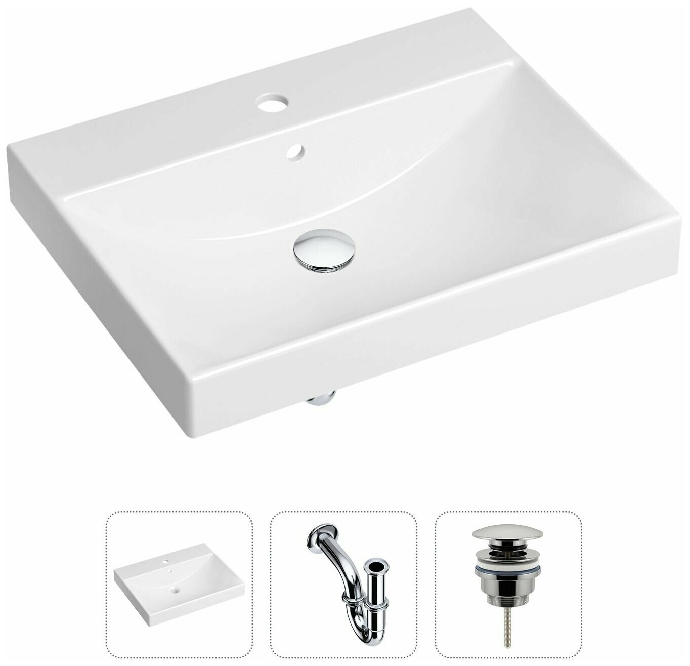 Врезная раковина в ванную Lavinia Boho Bathroom Sink 21520543 в комплекте 3 в 1: умывальник белый, донный клапан и сифон в цвете хром