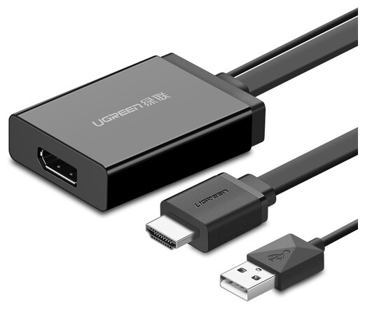 Конвертер UGreen MM107 HDMI + USB - DP (40238), 0.5 м, черный