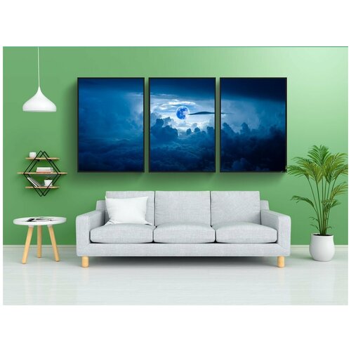 фото Набор модулных постеров для интерьера "голубая луна, синее небо, облака" 60x90 см. в тубусе, без рамки lotsprints