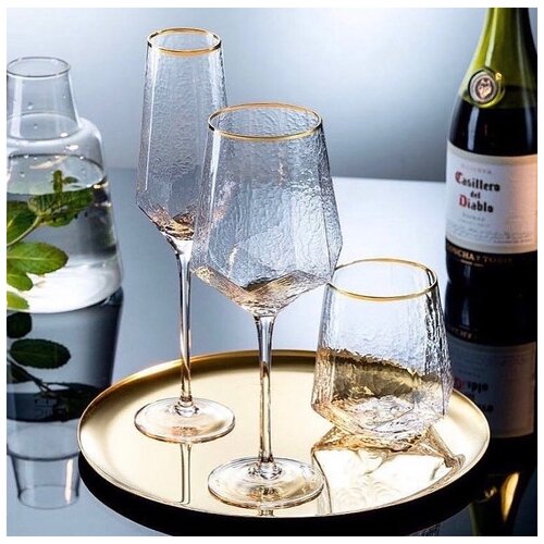 Набор бокалов для шампанского из мятого стекла, объем 300 мл