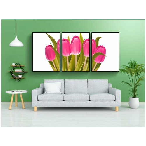 фото Набор модулных постеров для интерьера "счастливый день матери, тюльпаны в ведерке, цветы" 60x90 см. в тубусе, без рамки lotsprints