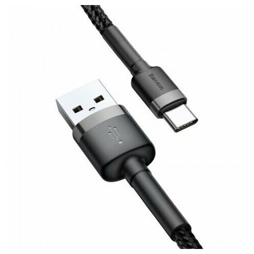 Кабель Baseus Cafule Cable USB - Type-C 2м (CATKLF-CG1, CATKLF-C91) (black and gray) аксессуар baseus cafule cable usb type c 2a 3m red catklf u09