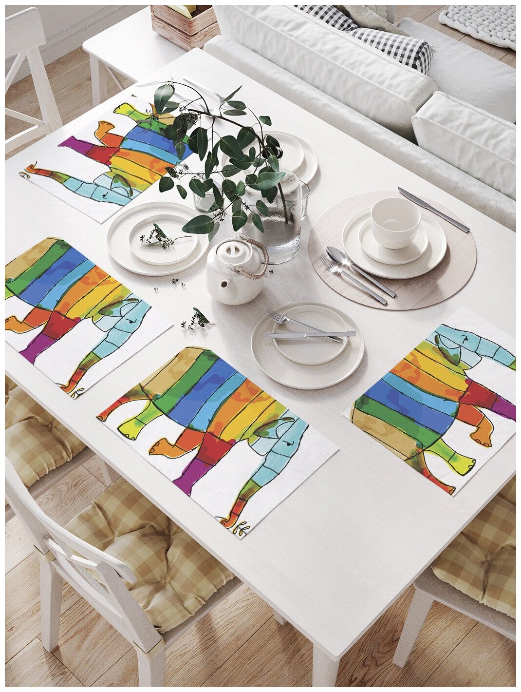 Комплект салфеток JoyArty "Радужный слон" для сервировки стола (32х46 см, 4 шт.)