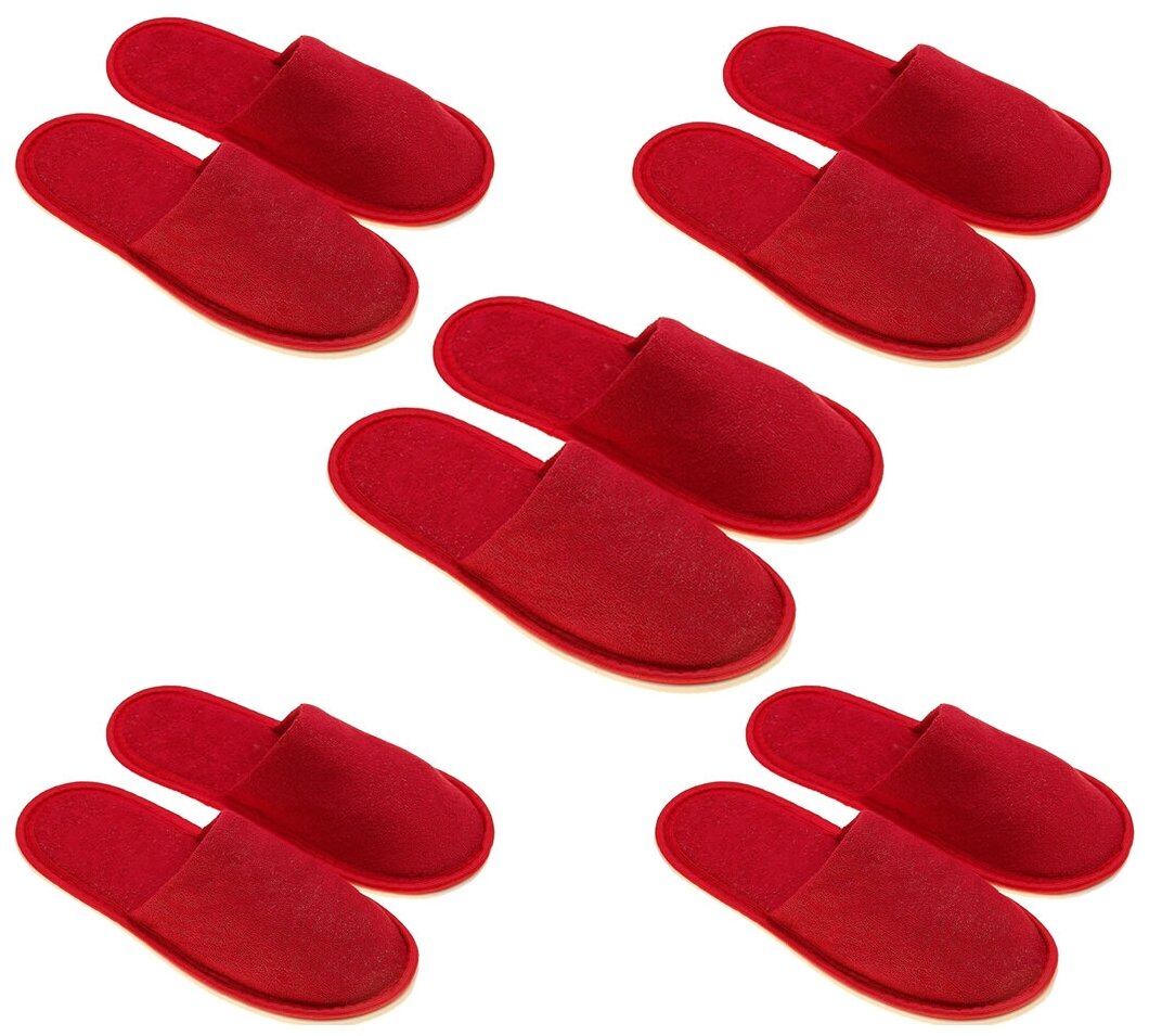 Тапочки велюровые красные (5 пар), закрытый мыс, подошва ЭВА 4,5 мм.