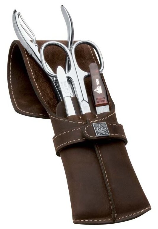 Маникюрный набор Erbe 9719ER (ножницы для ногтей + кусачки для ногтей + пинцет наклонный + пилка металлическая) коричневый