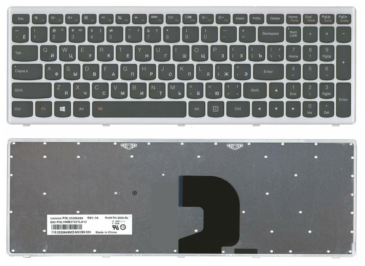 Клавиатура для ноутбука Lenovo IdeaPad Z500 P500 25206237 Z500-RU 9Z. N8RSC.40R