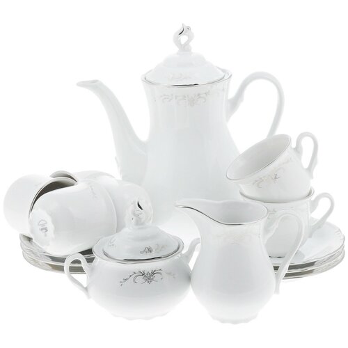 Кофейный сервиз Constance (декор Серый орнамент, отводка платина) На 6 персон 15 предметов Thun