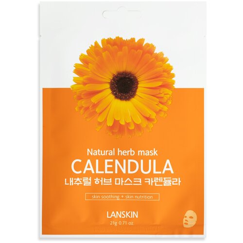 Lanskin CALENDULA NATURAL HERB MASK тканевая маска для лица с экстрактом календулы, 21 г, 21 мл