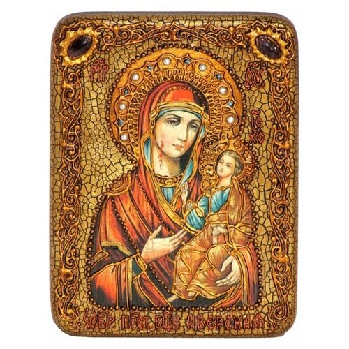 икона божией матери иверская аналойная большая Подарочная икона Образ Божией Матери Иверская на мореном дубе 15*20см 999-RTI-218m