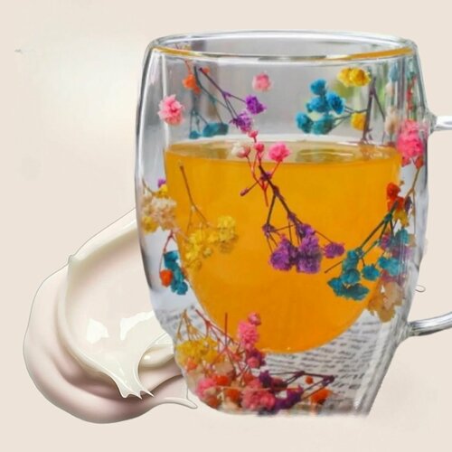 Кружка с двойными стенками для чая и кофе, стеклянная с сухоцветами, 300 мл