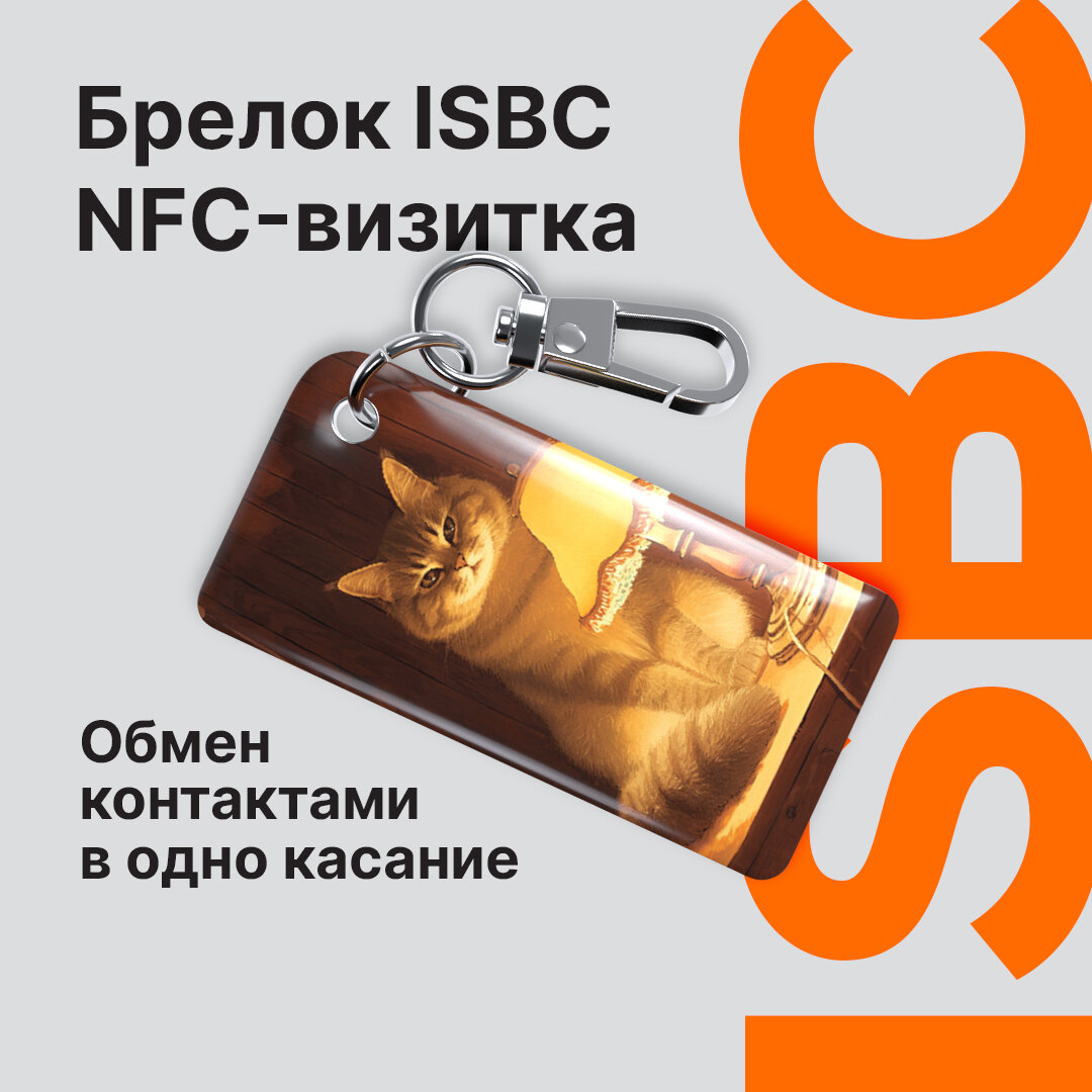 Умная электронная NFC-визитка от ISBC "Кот с лампой", брелок.