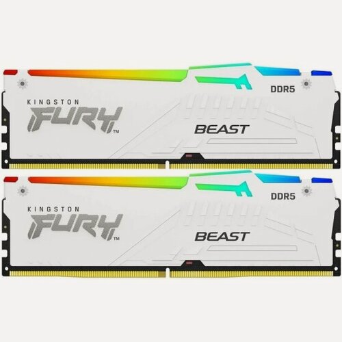 Изображение товара Оперативная память Kingston DDR5 32Gb (2х16Gb) 5200MHz PC-41600 FURY Beast White RGB XMP CL40 1.25V (KF552C40BWAK2-32)