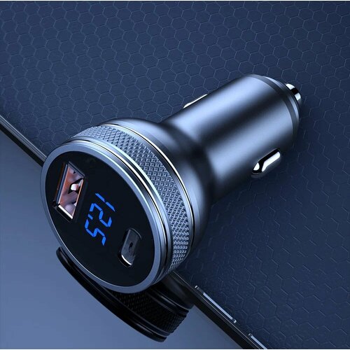 Зарядное устройство FaizFull 55W, 2 разъема Type-C, Type-A, автомобильный вольтметр