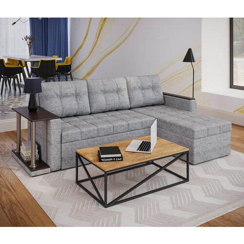 Угловой диван Атланта DE Factory 140х200 рогожка серая ППУ Дельфин 22990₽