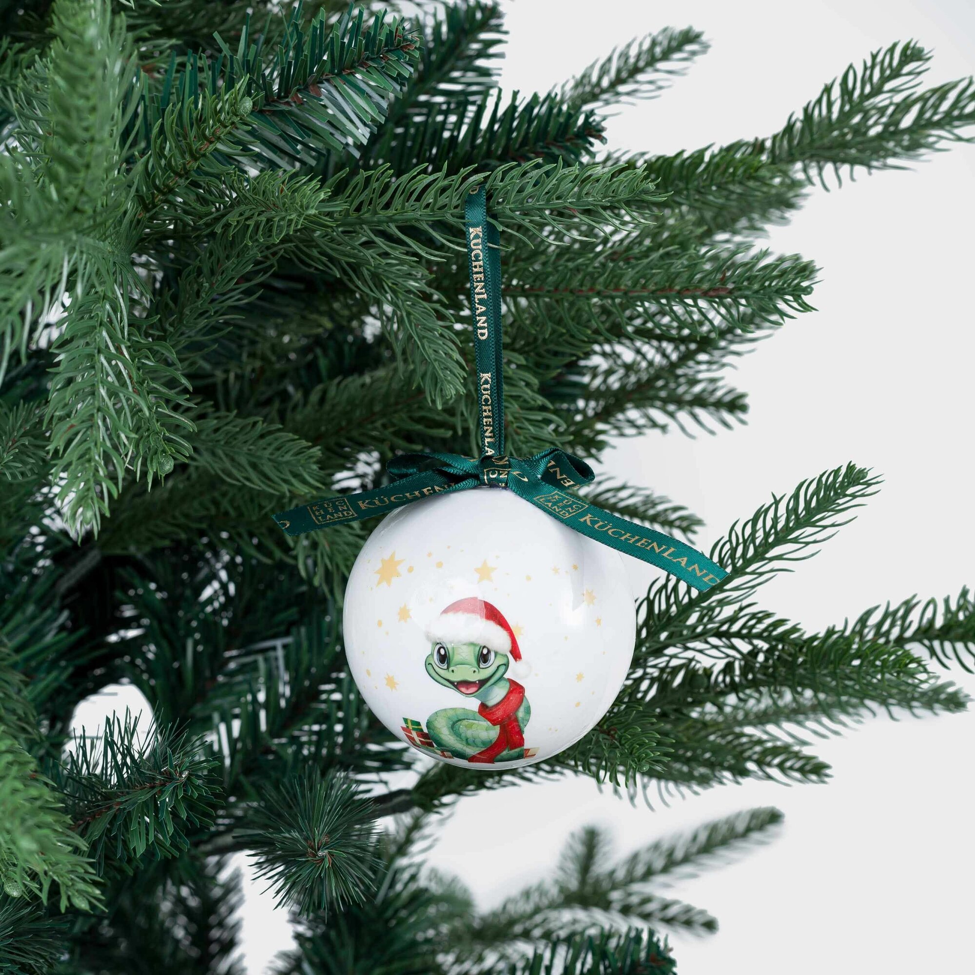 Игрушка елочная, 7 см, пенопласт, Шар, Змея в шапке и шарфе, Ball print — фото 1