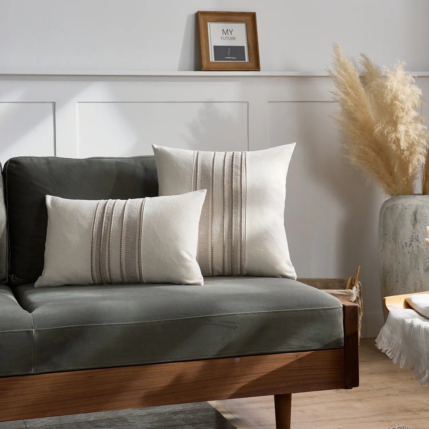 Льняные чехлы для подушек Efundeal в полоску 45x45cm 18x18inch Beige