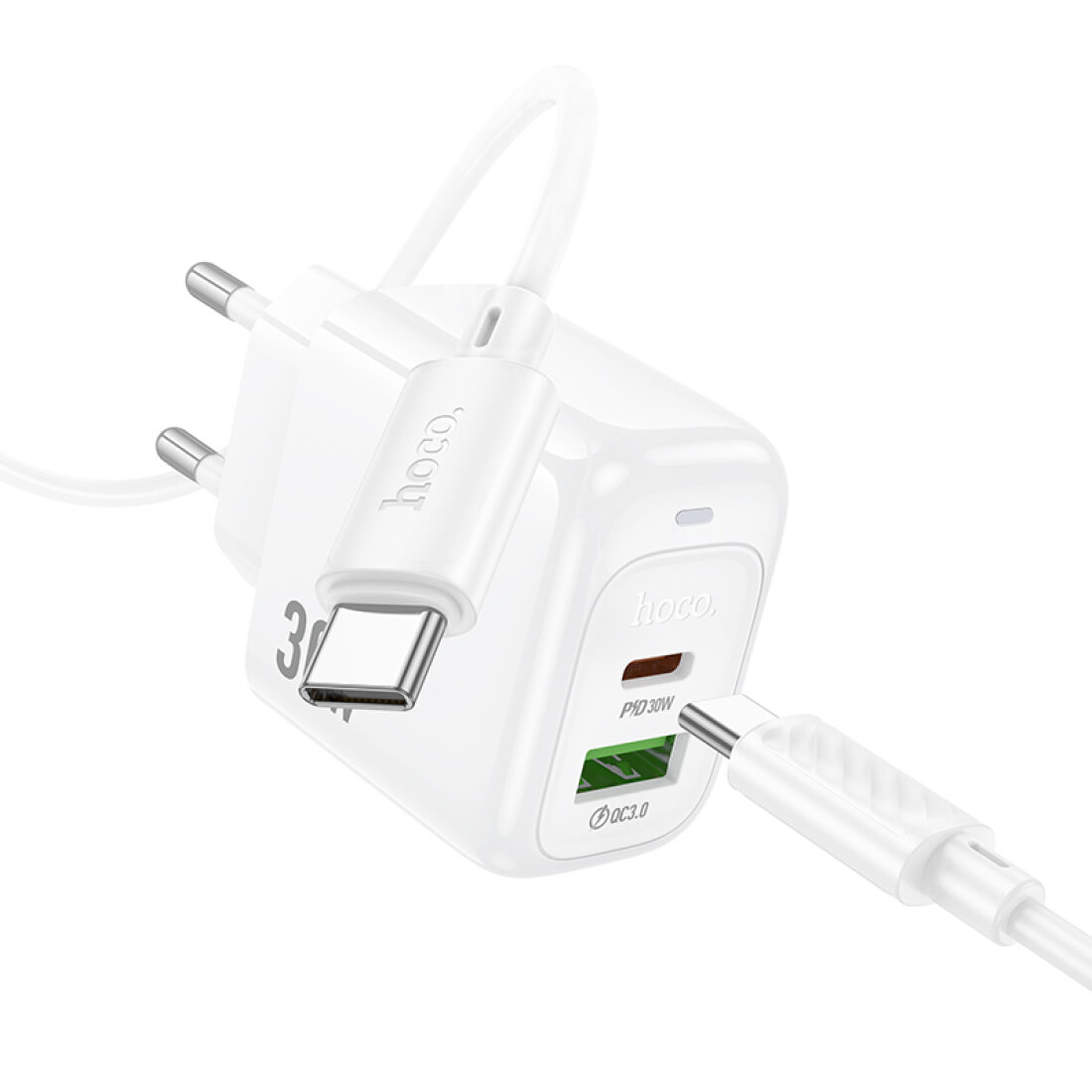 Сетевое зарядное устройство, 1 PD 30W + 1 USB 3.0 QC (CS55A), HOCO, Type-C to Type-C, белый — фото 1