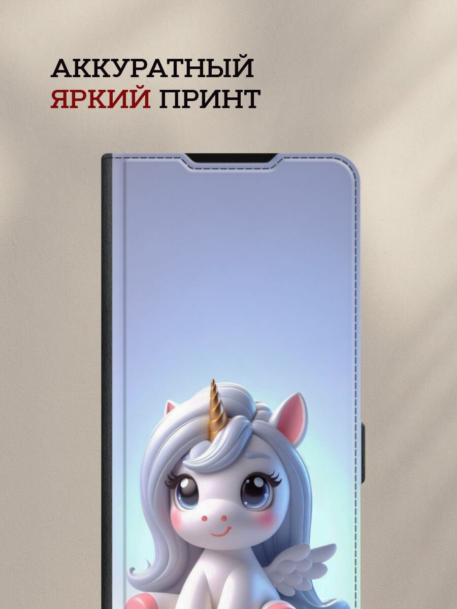 Чехол-книжка на Infinix Hot 60 Pro Plus / Инфиникс Хот 60 Про Плюс с рисунком Маленькая единорожка, черный — фото 1