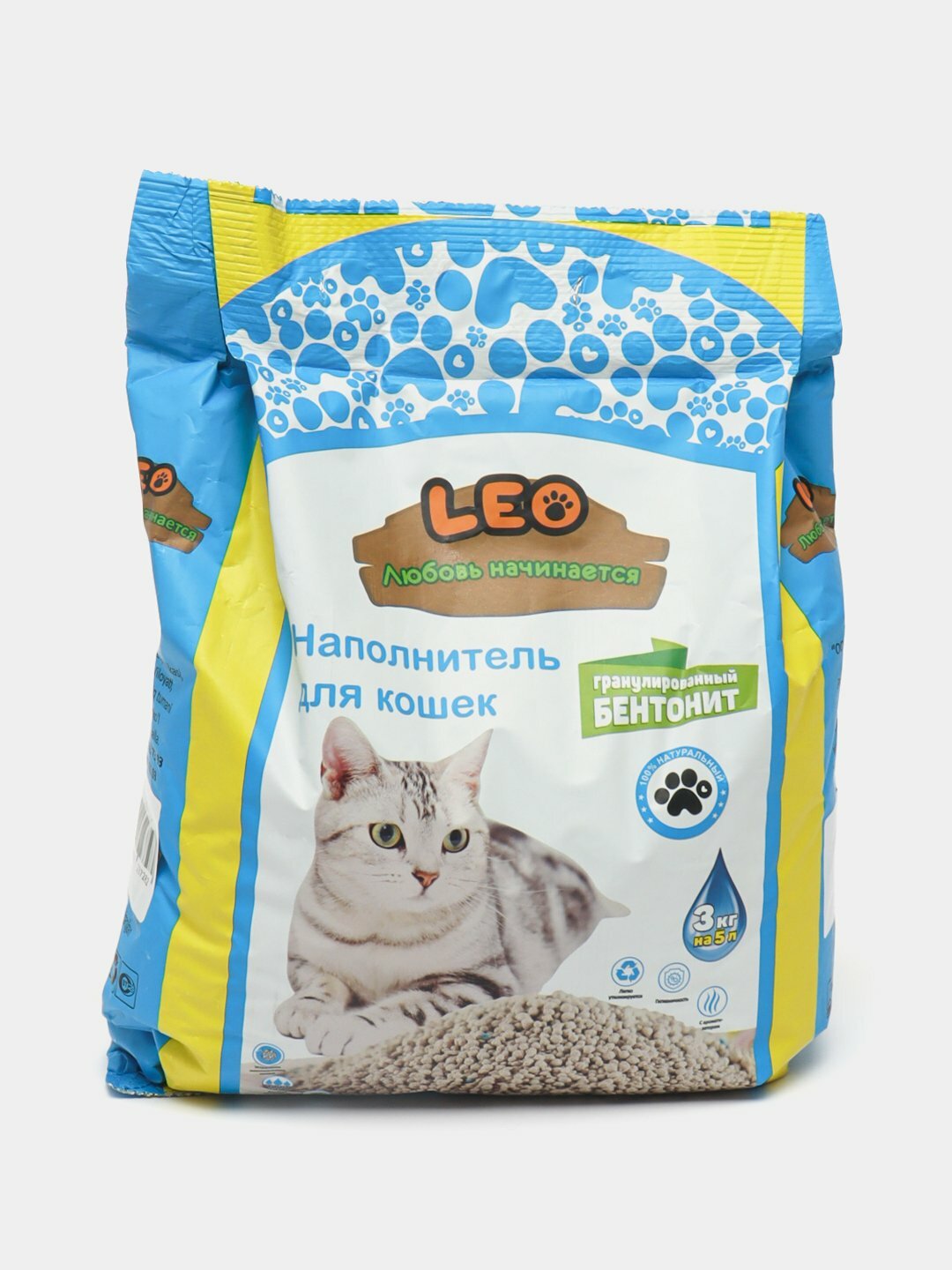 Наполнитель "Leo", для длинношерстных кошек, бентонитовый, антибактериальный, 3 кг
