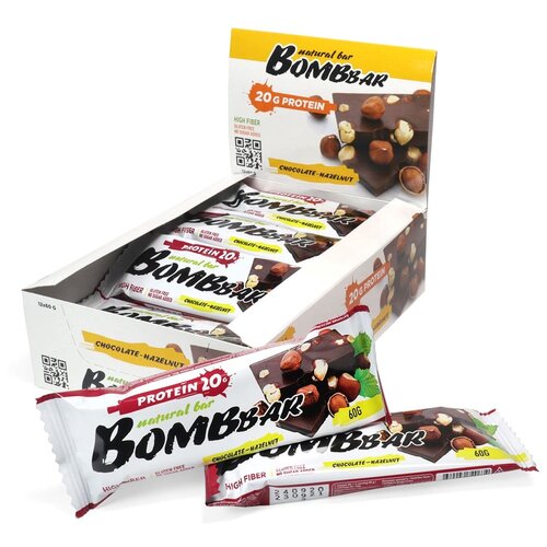 Протеиновый батончик Bombbar без сахара, Шоколад -фундук, 60г х 12 шт. батончик bombbar неглазированный шоколад и фундук 60г х 2шт