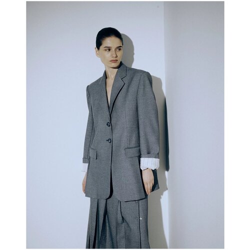 Пиджак SUROVAYA, удлиненный, силуэт прямой, размер S, серый