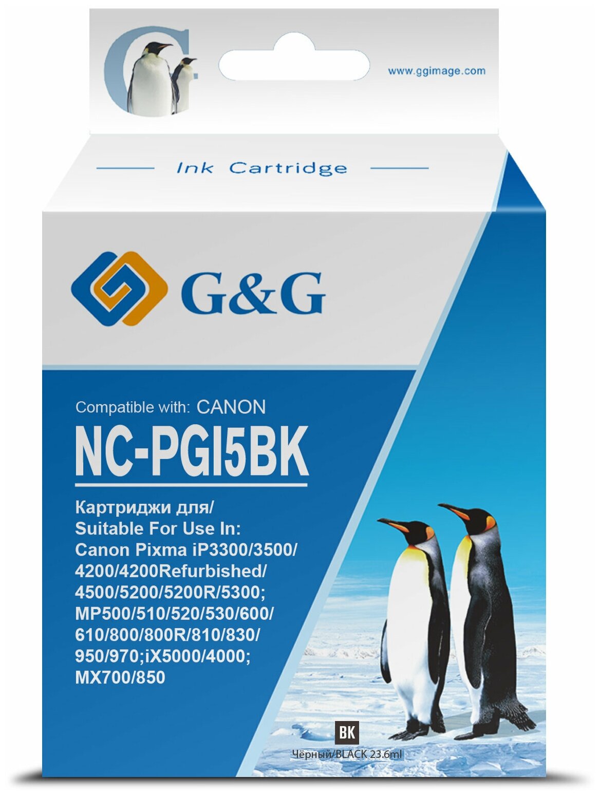 Картридж струйный G&G NC-PGI5BK PGI-5BK черный (23.6мл) для Canon Pixma MP470/MP500/MP520/MP530/MP60