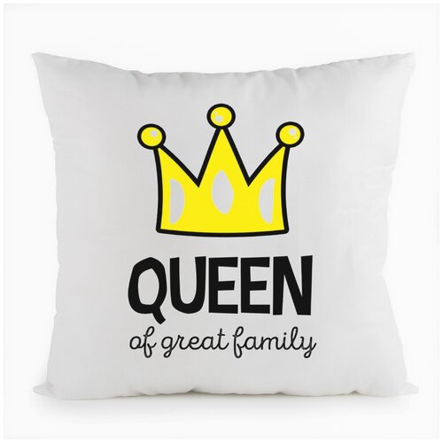 фото Подушка белая coolpodarok прикол. семья. queen of great family. королева прекрасной семьи. мама,белая