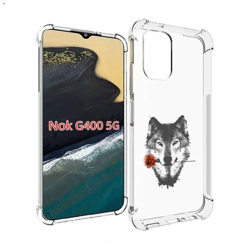 Чехол MyPads волк с розой для Nokia G400 5G задняя-панель-накладка-бампер