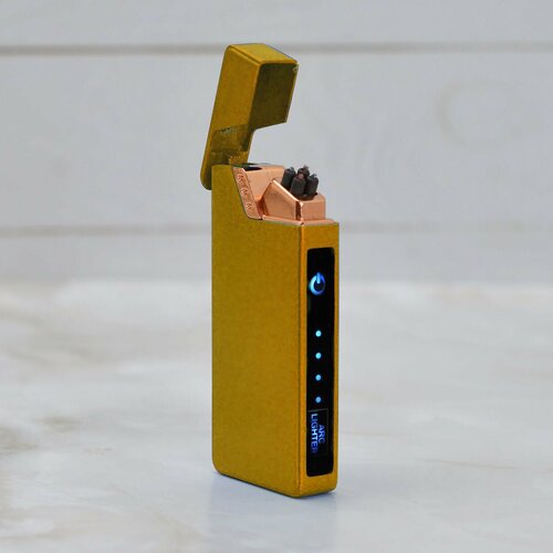 Импульсная USB зажигалка две дуги, ветрозащитная, плазменная, турбо-зажигалка LIGHTER (золотой)